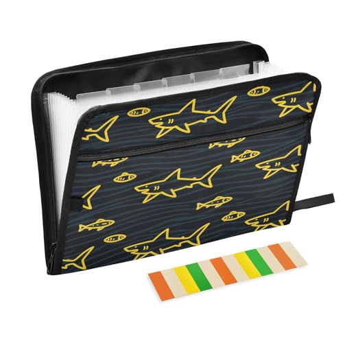 Fächermappe mit 13 Fächern, A4, Briefgröße mit Reißverschluss, für Papiere, wütende Tiere, Hai, Fische, Gelb / Schwarz Fächermappe mit 13 Fächern, A4, Briefgröße mit Reißverschluss, für Papiere, wütende Tiere, Hai, Fische, Gelb / Schwarz von miaozhen