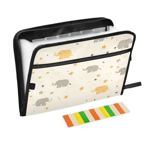 Fächermappe mit 13 Fächern, A4, Briefgröße mit Reißverschluss, für Schule, Zuhause, Büro, Klassenzimmer, Cartoon, niedliche Elefanten und Sterne, Pastellfarben Fächermappe mit 13 Fächern, A4, Briefgröße mit Reißverschluss, für Schule, Zuhause, Büro, Klassenzimmer, Cartoon, niedliche Elefanten und Sterne, Pastellfarben von miaozhen