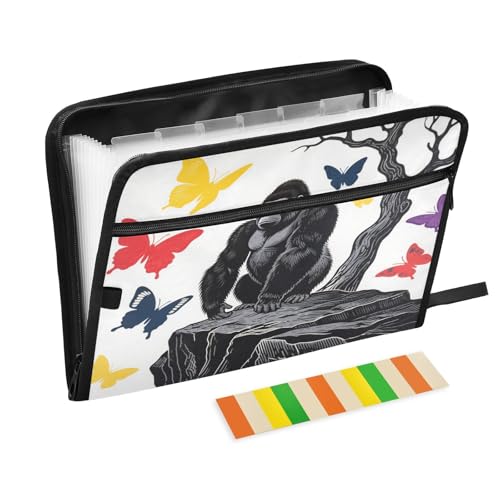 Fächermappe mit 13 Fächern, A4, Briefgröße mit Reißverschluss, für Schule, Zuhause, Büro, Klassenzimmer, Wildtiere, Gorilla, amerikanischer Anime-Stil, schwarz-weiß, Carpetas de Fächermappe mit 13 Fächern, A4, Briefgröße mit Reißverschluss, für Schule, Zuhause, Büro, Klassenzimmer, Wildtiere, Gorilla, amerikanischer Anime-Stil, schwarz-weiß, Carpetas de von miaozhen