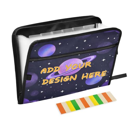 Fächermappe mit Etiketten, 13 Taschen, A4, Briefgröße, personalisierbar, Fächermappe mit Reißverschluss, für Dokumentenaufbewahrung, Planet, bunte Teppiche von miaozhen