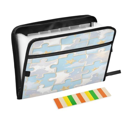 Fächermappe mit Etiketten, 13 Taschen, A4, Briefgröße mit Reißverschluss, für Büro, Schule, niedliches silbernes Puzzle, Para Guardar Documentos Fächermappe mit Etiketten, 13 Taschen, A4, Briefgröße mit Reißverschluss, für Büro, Schule, niedliches silbernes Puzzle, Para Guardar Documentos von miaozhen