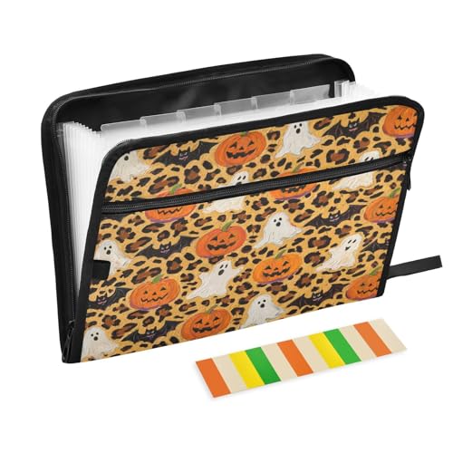 Fächermappe mit Etiketten, 13 Taschen, A4, Briefgröße mit Reißverschluss, für Bürobedarf, Hallowwen Orange Leopard Kürbis Organizer Fächermappe mit Etiketten, 13 Taschen, A4, Briefgröße mit Reißverschluss, für Bürobedarf, Hallowwen Orange Leopard Kürbis Organizer von miaozhen