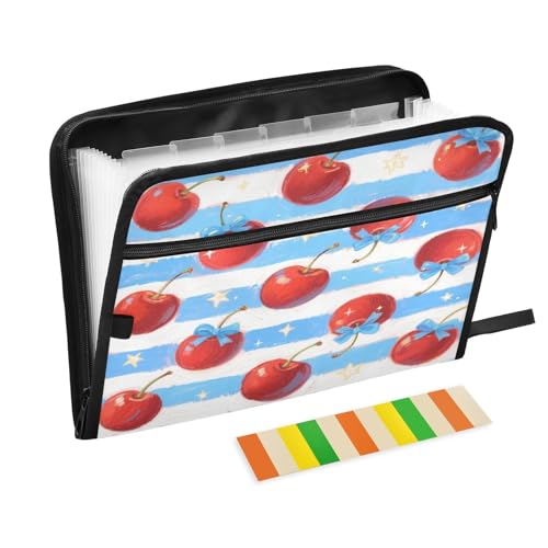 Fächermappe mit Etiketten, 13 Taschen, A4, Briefgröße mit Reißverschluss, für Bürobedarf, rote Kirschen, carpeta de Fächermappe mit Etiketten, 13 Taschen, A4, Briefgröße mit Reißverschluss, für Bürobedarf, rote Kirschen, carpeta de von miaozhen