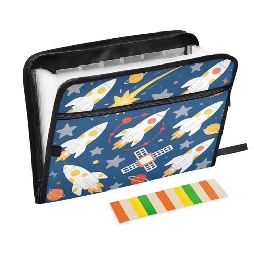 Fächermappe mit Etiketten, 13 Taschen, A4, Briefgröße mit Reißverschluss, für Business, Raum, Raketen, Satellit, Stern, Dunkelblau Fächermappe mit Etiketten, 13 Taschen, A4, Briefgröße mit Reißverschluss, für Business, Raum, Raketen, Satellit, Stern, Dunkelblau von miaozhen