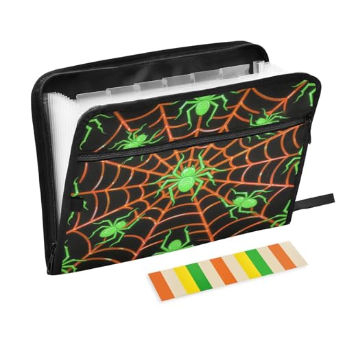 Fächermappe mit Etiketten, 13 Taschen, A4, Briefgröße mit Reißverschluss, für Business, leuchtendes Spinnennetz, Grün / Orange Fächermappe mit Etiketten, 13 Taschen, A4, Briefgröße mit Reißverschluss, für Business, leuchtendes Spinnennetz, Grün / Orange von miaozhen