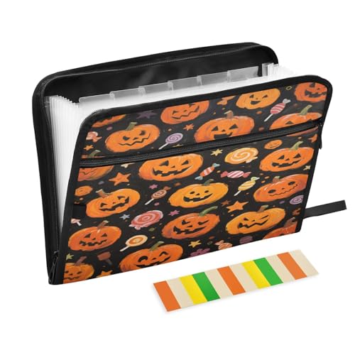 Fächermappe zum Aufhängen, 13 Fächer, A4, Briefgröße mit Reißverschluss, für Dokumente, Halloween, gelber Kürbis, Süßigkeiten, Organizer Fächermappe zum Aufhängen, 13 Fächer, A4, Briefgröße mit Reißverschluss, für Dokumente, Halloween, gelber Kürbis, Süßigkeiten, Organizer von miaozhen