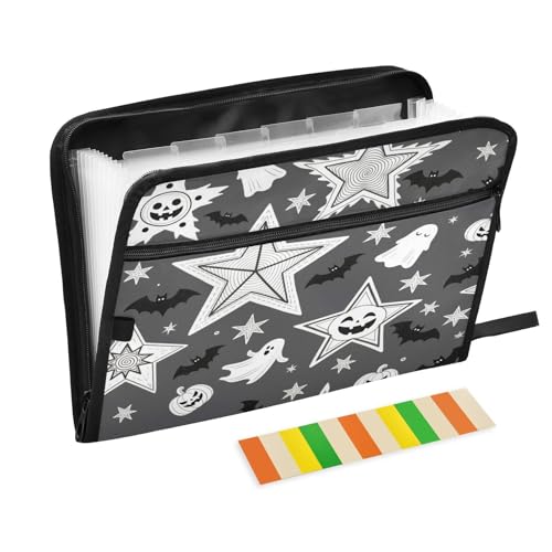 Fächermappe zum Aufhängen, 13 Taschen, A4, Briefgröße mit Reißverschluss, für Bürobedarf, Grau und Weiß, Halloween, Stern, Kürbis, Fledermaus Expando Fächermappe zum Aufhängen, 13 Taschen, A4, Briefgröße mit Reißverschluss, für Bürobedarf, Grau und Weiß, Halloween, Stern, Kürbis, Fledermaus Expando von miaozhen