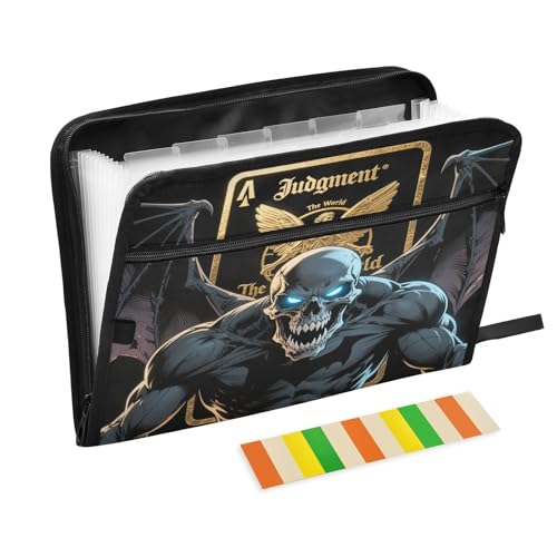 Fächermappen, 13 Fächer, A4, Briefgröße, mit Reißverschluss, für Bürobedarf, Anime-Stil, böses Skelett, Tarot-Schwarz, Carpeta de Fächermappen, 13 Fächer, A4, Briefgröße, mit Reißverschluss, für Bürobedarf, Anime-Stil, böses Skelett, Tarot-Schwarz, Carpeta de von miaozhen