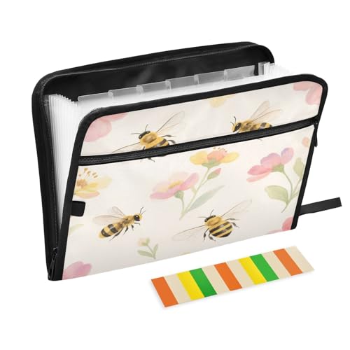 Fächermappen, 13 Fächer, A4, Briefgröße mit Reißverschluss, für Bürobedarf, Aquarell, Blumen, Bienen, Rosa / cremefarben Fächermappen, 13 Fächer, A4, Briefgröße mit Reißverschluss, für Bürobedarf, Aquarell, Blumen, Bienen, Rosa / cremefarben von miaozhen
