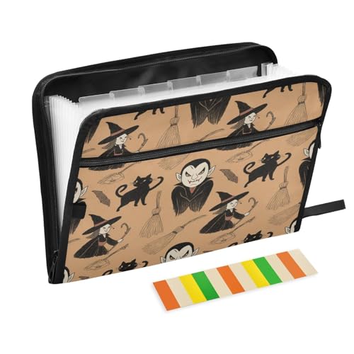 Fächermappen, 13 Fächer, A4, Briefgröße mit Reißverschluss, für Bürobedarf, niedliche schwarze Katze, Hexen für Halloween, Para Guardar Fächermappen, 13 Fächer, A4, Briefgröße mit Reißverschluss, für Bürobedarf, niedliche schwarze Katze, Hexen für Halloween, Para Guardar von miaozhen