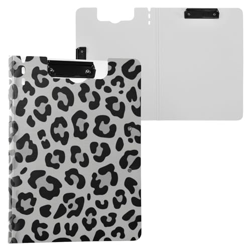 Faltbare Klemmbretter, modisch, schwarz-grau, Leopardenmuster, A4-Klemmbrett, Binderfolio, zwei Metall-Clips, Stifthalter, Büro-Klemmbrett mit Abdeckung von miaozhen