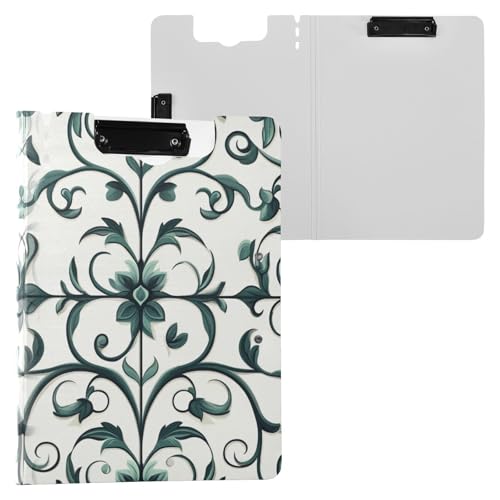 Faltbare Klemmbretter Fashion Europe Vine Scroll Pattern Cyan A4 Klemmbrett mit Padfolio Horizontal und Vertikal Doppelclips Still-Clipboard mit festem Einband von miaozhen
