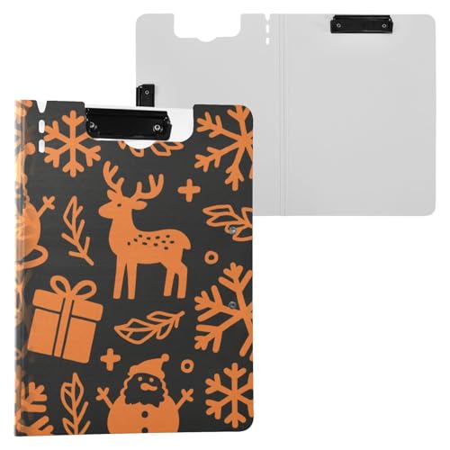 Faltbare Klemmbretter Frohe Weihnachten Hirsch Orange Braun A4 Klemmbrett mit Ordner Doppelte Metallclips Stifthalter Schule Klemmbrett mit Abdeckung von miaozhen