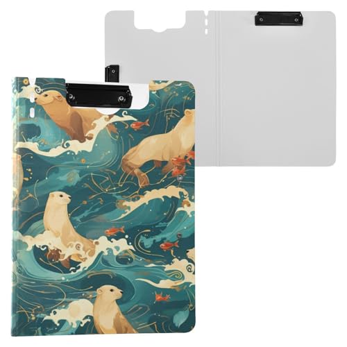 Faltbare Klemmbretter Japanische Seehunde Ozeanwellen A4 Klemmbrett Clipfolio Doppelklammern Stifthalter Still-Clipboard mit Abdeckung von miaozhen