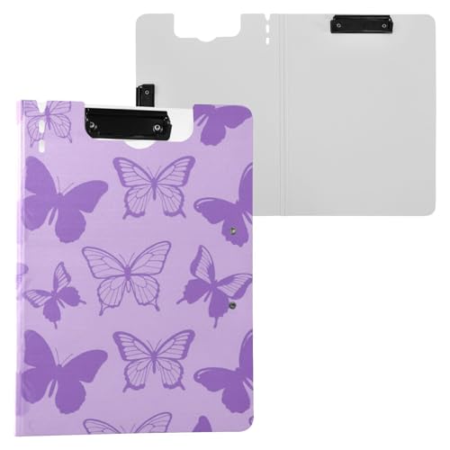 Faltbare Klemmbretter Mode Lila Schmetterlinge A4 Klemmbrett Folio Doppelclips Stifthalter Still-Clipboard mit festem Einband von miaozhen
