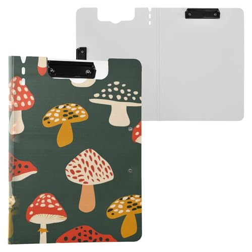 Faltbare Klemmbretter mit Pilzmuster, bunt, dunkelgrün, A4-Klemmbrett, Folio, zwei Metall-Clips, Stifthalter, Schul-Klemmbrett mit Abdeckung von miaozhen