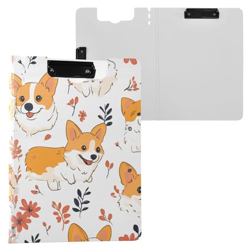 Faltbares Klemmbrett Corgis Hund Blumenmuster A4 Klemmbrett Folio Doppelklammern Stifthalter Schule Klemmbrett mit Abdeckung von miaozhen