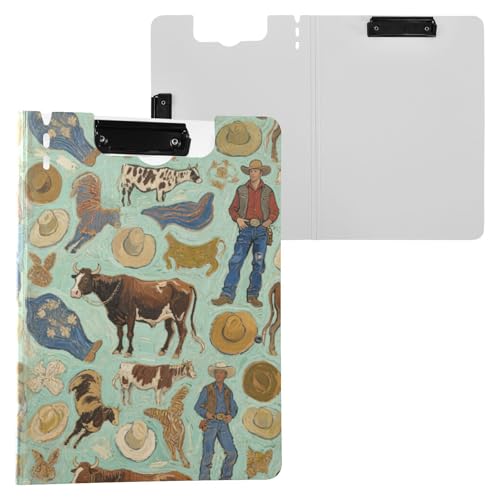 Faltbares Klemmbrett Kunst Malerei Grün Western Cowboy A4 Klemmbrett Folio Zwei Metallclips Stifthalter Büro Klemmbrett mit Abdeckung von miaozhen