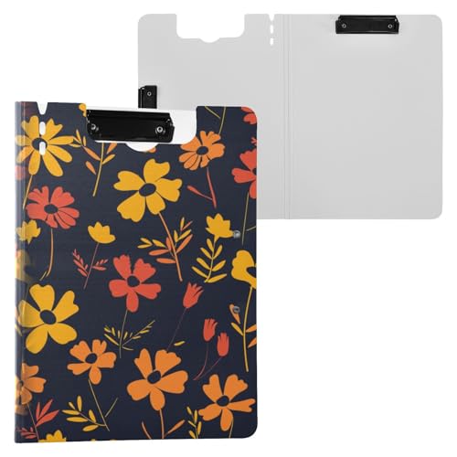 Faltbares Klemmbrett Ringelblumen-Design Rot Gelb Winter A4 Klemmbrett mit Ordner Doppelte Metallclips Stifthalter Büro Klemmbrett mit Abdeckung von miaozhen
