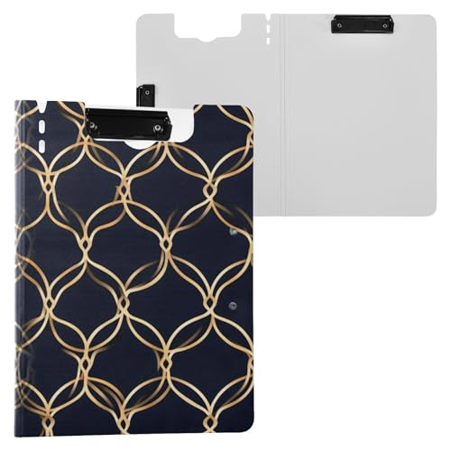 Faltbares Klemmbrett Schwarz und Gold Regular Pattern A4 Klemmbrett mit Padfolio Zwei Metallclips Stifthalter Schule Klemmbrett mit Hardcover von miaozhen