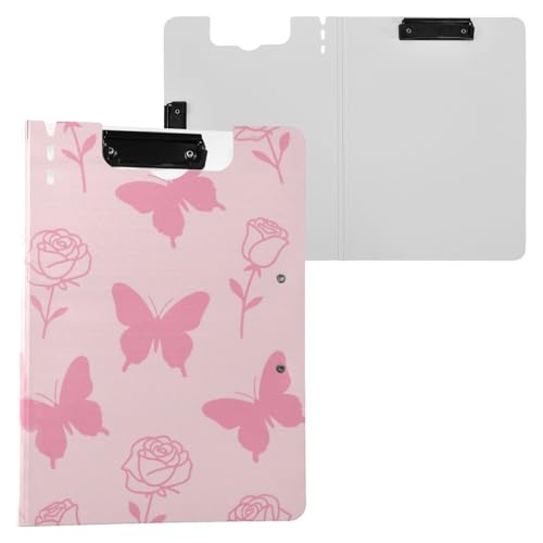 Faltbares Klemmbrett Traumhaft Schmetterling Rosa Rose Blume A4 Clipfolio Doppelclips Stifthalter Schule Klemmbrett mit Abdeckung von miaozhen