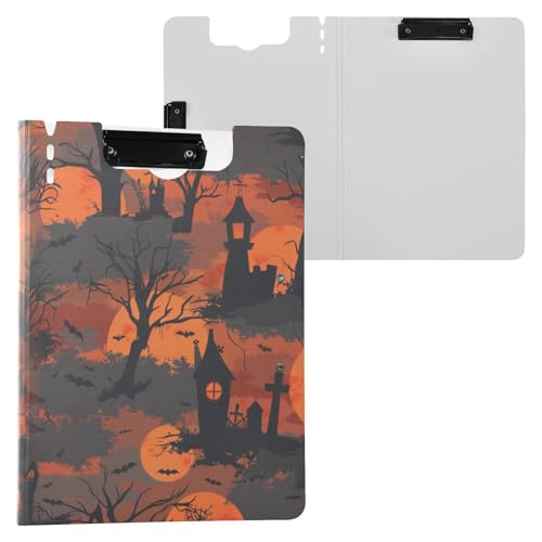 Faltbares Klemmbrett zum Basteln, Nebel-Design, Halloween, Orange, Schwarz, A4-Klemmbrett mit Ordner, horizontale und vertikale Doppel-Clips, Still-Clipboard mit Abdeckung von miaozhen