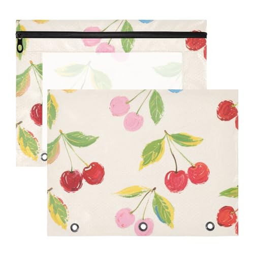 Federmäppchen, 3 Löcher, 3 Löcher, Tasche für 3 Ringe, 2 Stück, Lehrerklasse, bunte Kirschen, Ölmalerei-Ordner für Dokumente von miaozhen
