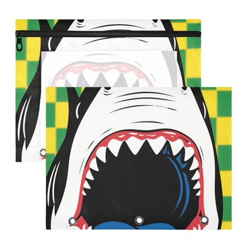 Federmäppchen, 3 Löcher, 3 Löcher, Tasche für A4-Papier, Briefe, 2 Stück, Studenten, Schulbedarf, Roaring Shark Checker Folder para documentos von miaozhen