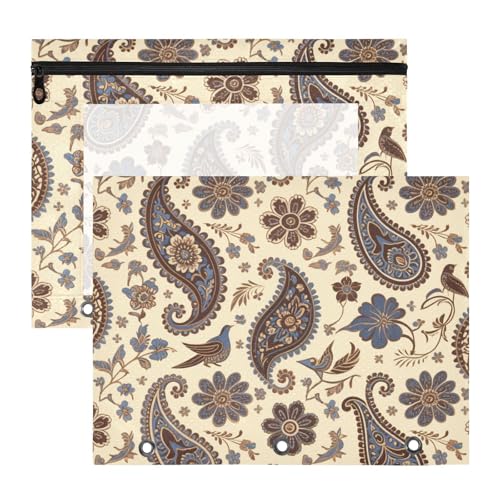 Federmäppchen, 3 Löcher, 3 Ringe, Tasche für 3 Ringe, 2 Stück, Studenten, Zuhause, Braun, Blau, Paisleymuster, Blume, Boho, Beige, Cartuchera para lapices Federmäppchen, 3 Löcher, 3 Ringe, Tasche für 3 Ringe, 2 Stück, Studenten, Zuhause, Braun, Blau, Paisleymuster, Blume, Boho, Beige, Cartuchera para lapices von miaozhen