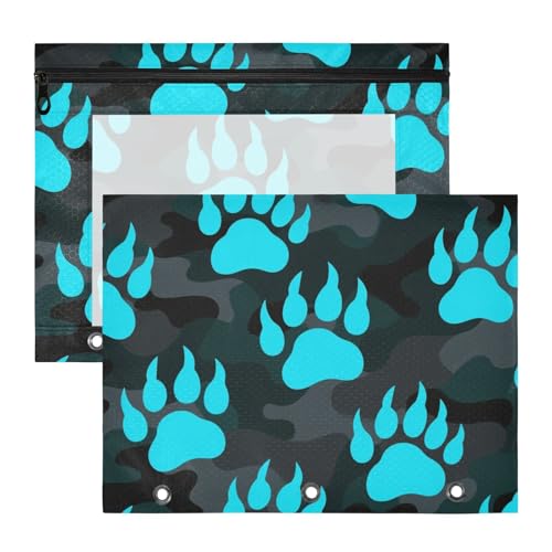 Federmäppchen, 3 Löcher, 3 Ringe, Tasche für A4-Papier, Briefe, 2 Stück, Lehrer, College, Zubehör, Tier-Fußabdruck, Bär, fluoreszierend, blau, schwarz, cartuchera para lapices Federmäppchen, 3 Löcher, 3 Ringe, Tasche für A4-Papier, Briefe, 2 Stück, Lehrer, College, Zubehör, Tier-Fußabdruck, Bär, fluoreszierend, blau, schwarz, cartuchera para lapices von miaozhen