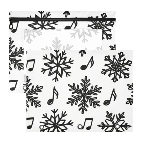 Federmäppchen, Mehrzweck-Kunststoff-Aktenordner für 3 Ringe, 2 Stück, für Schüler, Klasse, Weiß und Schwarz, Musiknoten, Schneeflocke, Estuche para lapices Federmäppchen, Mehrzweck-Kunststoff-Aktenordner für 3 Ringe, 2 Stück, für Schüler, Klasse, Weiß und Schwarz, Musiknoten, Schneeflocke, Estuche para lapices von miaozhen