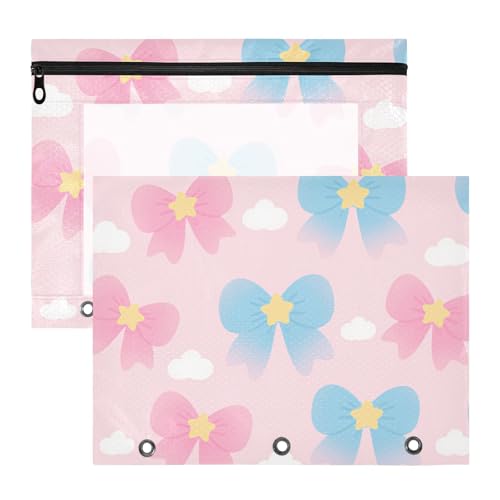 Federmäppchen, Mehrzweck-Kunststoff-Aktenordner für A4-Papier, Briefe, 2 Stück, Studenten, College-Zubehör, niedliche Aquarell-Schleife, rosa und blau, Cartuchera para lapices Federmäppchen, Mehrzweck-Kunststoff-Aktenordner für A4-Papier, Briefe, 2 Stück, Studenten, College-Zubehör, niedliche Aquarell-Schleife, rosa und blau, Cartuchera para lapices von miaozhen