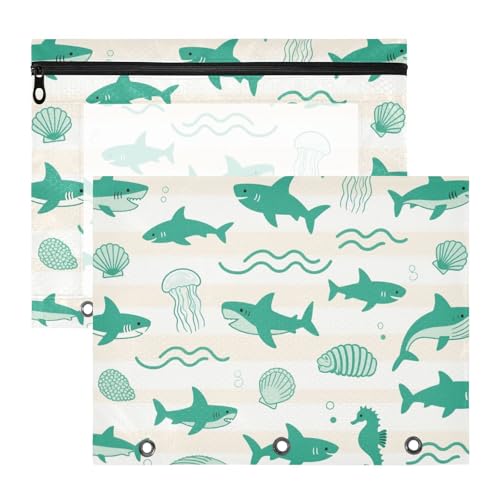 Federmäppchen, entzückende 3-Loch-Tasche für A4-Papier, Briefe, 2 Stück, Lehrer, Klassenzimmer, Tier, Quallen, Hai, dunkelgrün, gestreift, Ordner für Dokumente Federmäppchen, entzückende 3-Loch-Tasche für A4-Papier, Briefe, 2 Stück, Lehrer, Klassenzimmer, Tier, Quallen, Hai, dunkelgrün, gestreift, Ordner für Dokumente von miaozhen