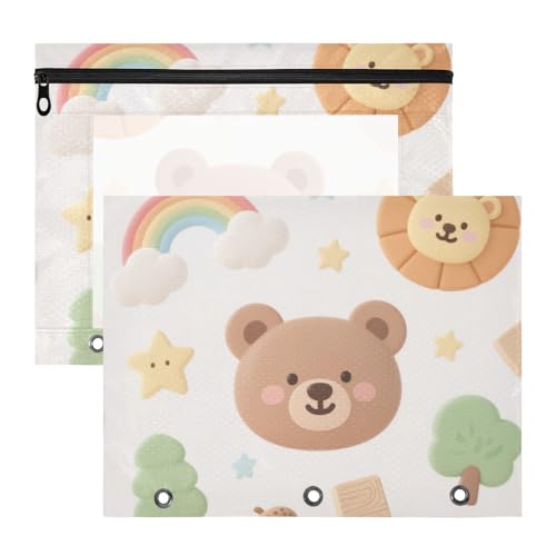 Federmäppchen, stabil, 3 Löcher, für A4-Papier, Briefe, 2 Stück, Lehrer, Schulanfang, niedlicher Cartoon, brauner Regenbogen-Teddybär, Bolsa para lapices Federmäppchen, stabil, 3 Löcher, für A4-Papier, Briefe, 2 Stück, Lehrer, Schulanfang, niedlicher Cartoon, brauner Regenbogen-Teddybär, Bolsa para lapices von miaozhen