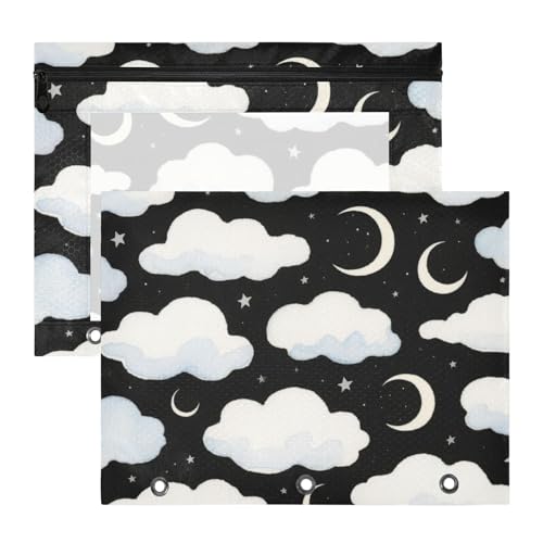 Federmäppchen, stabile Kunststoff-Dokumentenmappe für A4-Papier, Briefe, 2 Stück, für Lehrer, Schule, Studenten, Lehrerbedarf, schwarz und weiß, Wolken, Mond, Bolsa para lapices Federmäppchen, stabile Kunststoff-Dokumentenmappe für A4-Papier, Briefe, 2 Stück, für Lehrer, Schule, Studenten, Lehrerbedarf, schwarz und weiß, Wolken, Mond, Bolsa para lapices von miaozhen