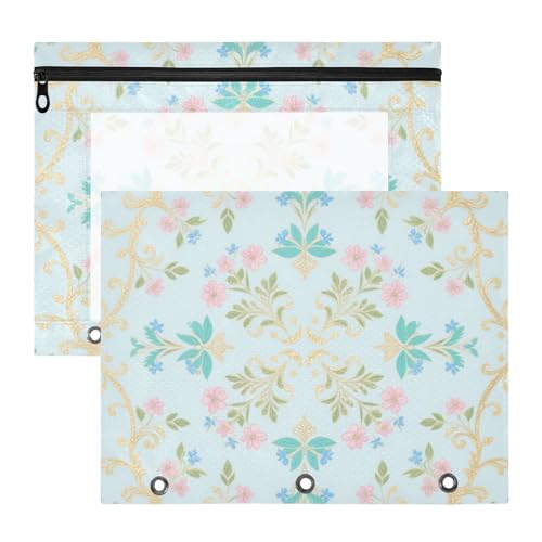 Federmäppchen, stabile Tasche mit 3 Löchern, für 3 Ringe, 2 Stück, Studenten, Kunstbedarf, Aufbewahrung, Retro-Paisleymuster, Blumenmuster, Rosa, Blau, Gold, estuche para lapices Federmäppchen, stabile Tasche mit 3 Löchern, für 3 Ringe, 2 Stück, Studenten, Kunstbedarf, Aufbewahrung, Retro-Paisleymuster, Blumenmuster, Rosa, Blau, Gold, estuche para lapices von miaozhen