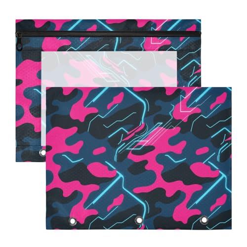Federmäppchen, stabile Tasche mit 3 Löchern, für 3 Ringe, 2 Stück, für Lehrer, Zuhause, modern, Camouflage, Magenta, Schwarz, Licht, Esuche para lapices Federmäppchen, stabile Tasche mit 3 Löchern, für 3 Ringe, 2 Stück, für Lehrer, Zuhause, modern, Camouflage, Magenta, Schwarz, Licht, Esuche para lapices von miaozhen