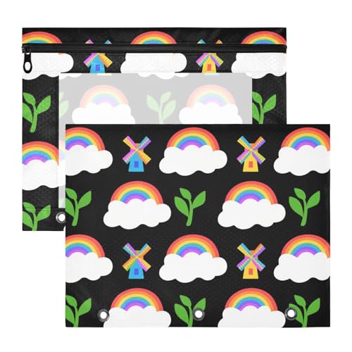 Federmäppchen, stabile Tasche mit 3 Löchern, für A4-Papier, Briefe, 2 Stück, Lehrer, Kunstbedarf, Aufbewahrung, Regenbogen, Cartoon, schwarzer Ordner für Dokumente Federmäppchen, stabile Tasche mit 3 Löchern, für A4-Papier, Briefe, 2 Stück, Lehrer, Kunstbedarf, Aufbewahrung, Regenbogen, Cartoon, schwarzer Ordner für Dokumente von miaozhen