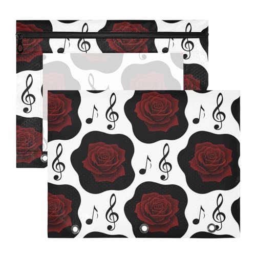 Federmäppchen, tragbar, 3 Löcher, für A4-Papier, Briefe, 2 Stück, Studenten, Schulbedarf, schwarze Rosen, rote Musikschilder, estuche para lapices Federmäppchen, tragbar, 3 Löcher, für A4-Papier, Briefe, 2 Stück, Studenten, Schulbedarf, schwarze Rosen, rote Musikschilder, estuche para lapices von miaozhen