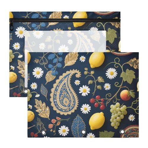 Federmäppchen mit 3 Löchern, Aufbewahrungstasche für A4-Papier, Briefe, 2 Stück, Studenten, Lehrerbedarf, Paisleymuster, Blume, Zitrone, bunt, Bolsa para lapices Federmäppchen mit 3 Löchern, Aufbewahrungstasche für A4-Papier, Briefe, 2 Stück, Studenten, Lehrerbedarf, Paisleymuster, Blume, Zitrone, bunt, Bolsa para lapices von miaozhen