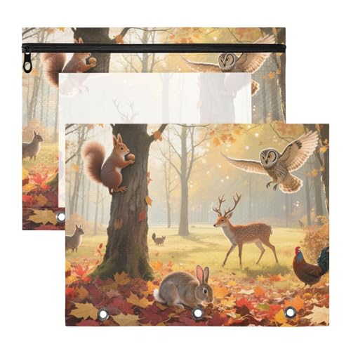 Federmäppchen mit 3 Löchern für 3 Ringe, 2 Stück, Lehrerklasse, Herbst, Safari, Tier, Hirsch, Eichhörnchen, Hase, Cartuchera para lapices von miaozhen