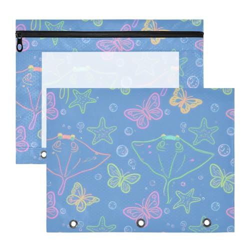 Federmäppchen mit 3 Löchern für A4-Papier, Briefe, 2 Stück, Lehrerklasse, Ozean, Tier, Manta, Rochen, Schmetterling, Colorfu, Blau, Estuche para lapices Federmäppchen mit 3 Löchern für A4-Papier, Briefe, 2 Stück, Lehrerklasse, Ozean, Tier, Manta, Rochen, Schmetterling, Colorfu, Blau, Estuche para lapices von miaozhen
