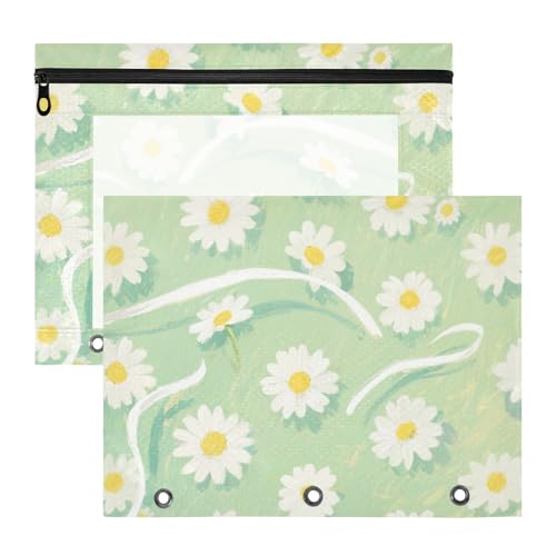 Federmäppchen mit 3 verstärkten Ösen, 3-Loch-Tasche für A4-Papier, Briefe, 2 Stück, Lehrer, Büro, weiße Gänseblümchen, Mintgrün, Ordner für Dokumente von miaozhen