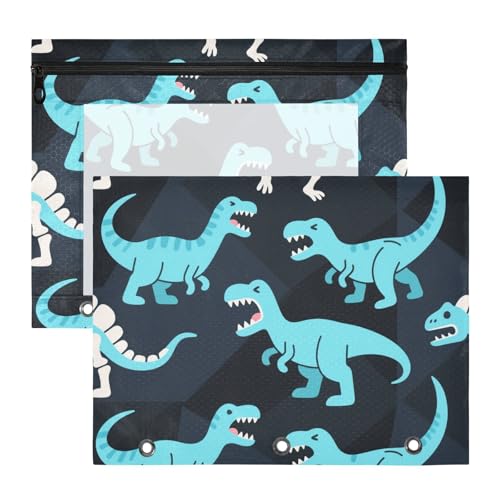 Federmäppchen mit 3 verstärkten Ösen, 3 Locher für 3 Ringe, 2 Stück, Studenten, Schulanfang, blauer Dinosaurier, brüllender Esuche para lapices von miaozhen