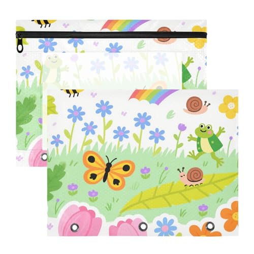 Federmäppchen mit 3 verstärkten Ösen, Kunststoff-Aktenordner für A4-Papier, Briefe, 2 Stück, Lehrerklasse, kindliche Illustration, Schmetterling, Regenbogen, Blume, Biene, bunte Cartuchera para Federmäppchen mit 3 verstärkten Ösen, Kunststoff-Aktenordner für A4-Papier, Briefe, 2 Stück, Lehrerklasse, kindliche Illustration, Schmetterling, Regenbogen, Blume, Biene, bunte Cartuchera para von miaozhen