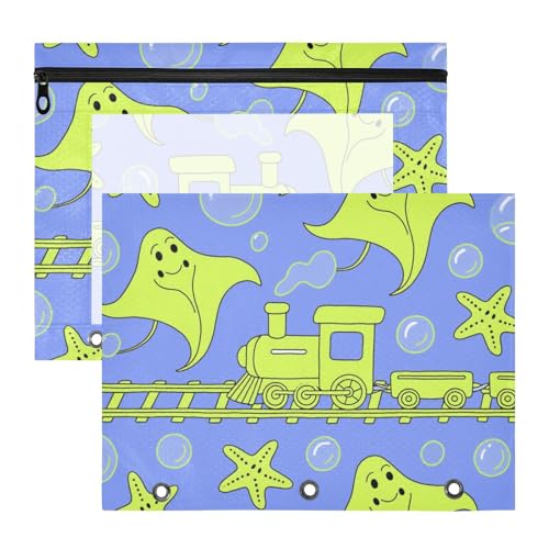 Federmäppchen mit Reißverschluss, 3-Loch-Tasche für A4-Papier, Briefe, 2 Stück, Studenten, Kunstbedarf, Aufbewahrung, Tier, Manta, Strahl, fluoreszierend, grün, Zug, Bolsa para lapices Federmäppchen mit Reißverschluss, 3-Loch-Tasche für A4-Papier, Briefe, 2 Stück, Studenten, Kunstbedarf, Aufbewahrung, Tier, Manta, Strahl, fluoreszierend, grün, Zug, Bolsa para lapices von miaozhen