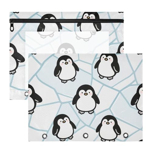 Federmäppchen mit Reißverschluss, 3 Locher für 3 Ringe, 2 Stück, für Schüler, Schule, Studenten, Lehrerbedarf, Kinderpinguin, schwarz und weiß, estuche para lapices von miaozhen