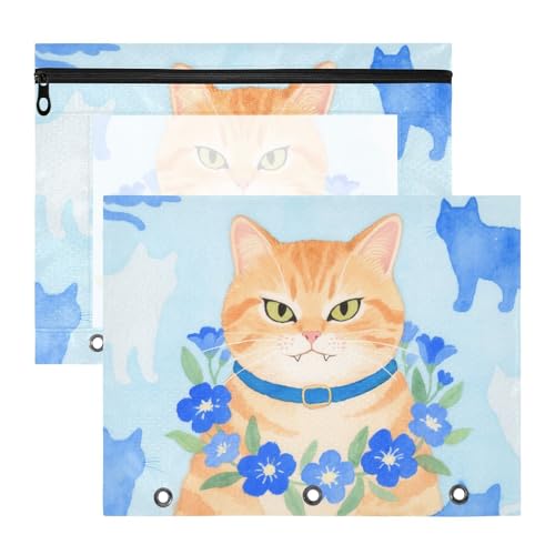 Federmäppchen mit Reißverschluss, 3 Löcher, für 3 Ringe, 2 Stück, Studenten, Klasse, König der Katze, Braun, Blau, estuche para lapices Federmäppchen mit Reißverschluss, 3 Löcher, für 3 Ringe, 2 Stück, Studenten, Klasse, König der Katze, Braun, Blau, estuche para lapices von miaozhen