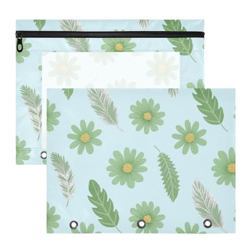 Federmäppchen mit Reißverschluss, 3 Löcher, für A4-Papier, Briefe, 2 Stück, Studenten, College-Zubehör, grüne Blumen, Blätter, blaue Mappe, Para-Dokumente Federmäppchen mit Reißverschluss, 3 Löcher, für A4-Papier, Briefe, 2 Stück, Studenten, College-Zubehör, grüne Blumen, Blätter, blaue Mappe, Para-Dokumente von miaozhen
