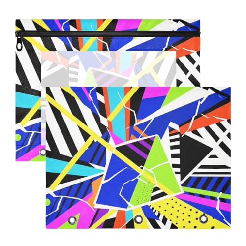 Federmäppchen mit glatten Reißverschlüssen, 3-Loch-Tasche für A4-Papier, Briefe, 2 Stück, Lehrer, Kunstbedarf, Aufbewahrung, abstrakte Kunst, geometisch, bunt, Ordner für Dokumente Federmäppchen mit glatten Reißverschlüssen, 3-Loch-Tasche für A4-Papier, Briefe, 2 Stück, Lehrer, Kunstbedarf, Aufbewahrung, abstrakte Kunst, geometisch, bunt, Ordner für Dokumente von miaozhen